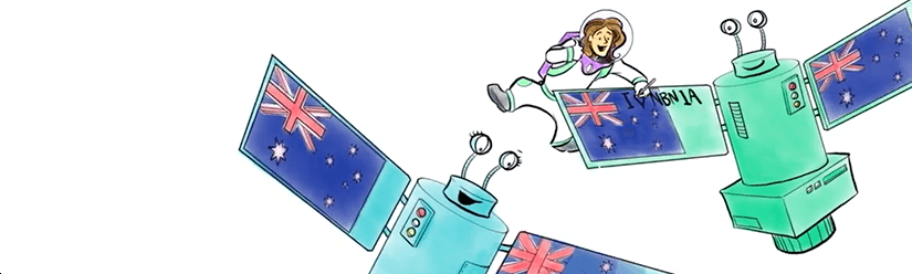 Still of satellites from NBN Co animated video production.