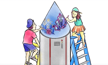 Illustration of kids painting rocket for NBN Co video production.