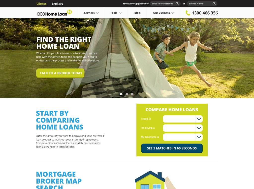 1300HomeLoan Website Homepage with Optimised SEO