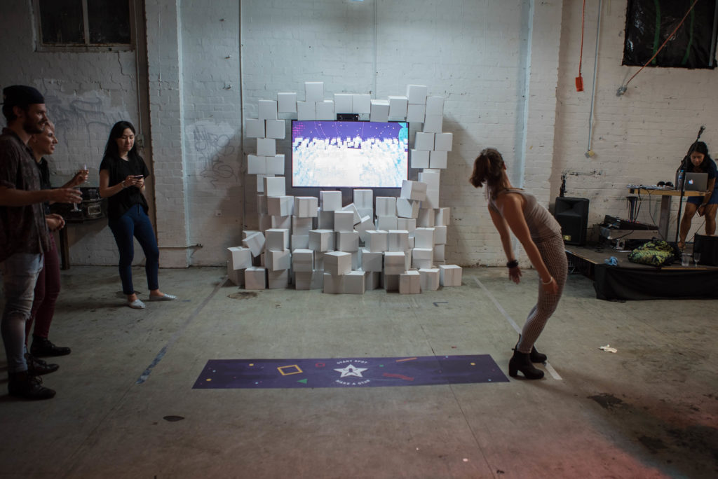 User playing Interactive Human Tetris Game