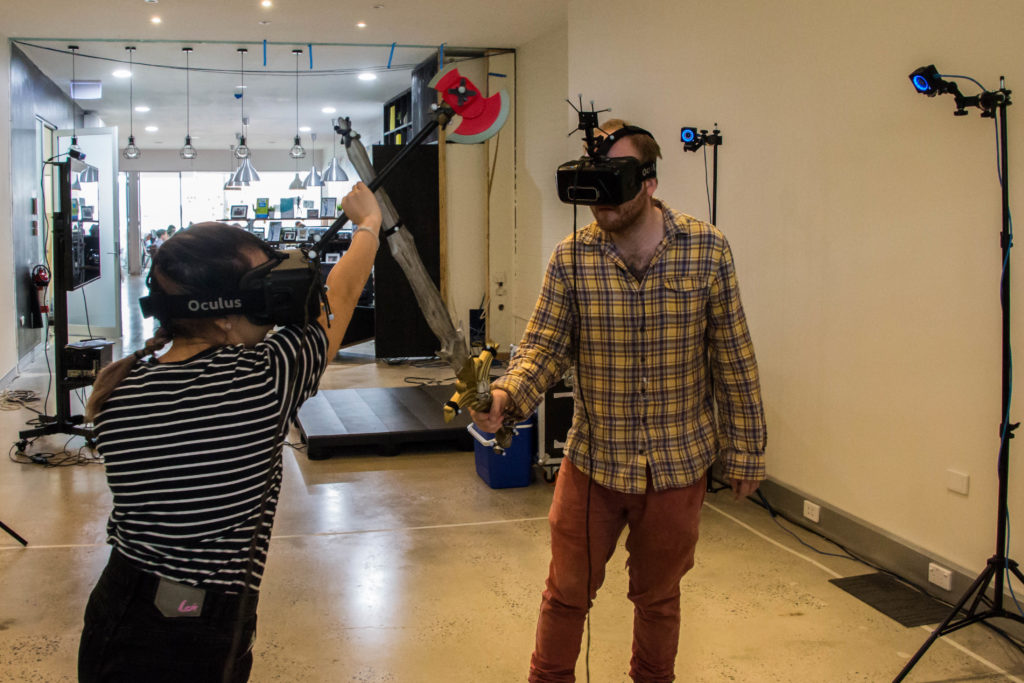 Users playing wuth OptiTrack Virtual Reality