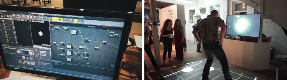 Interactive game collage of Unreal Engine program and user playing Game