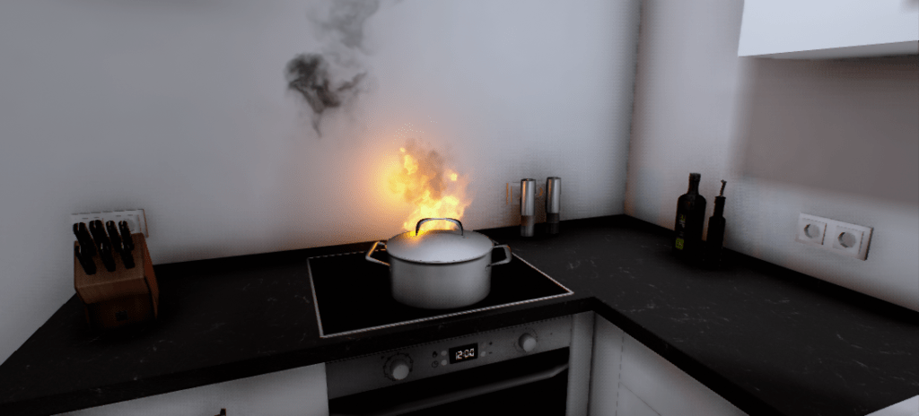 Kitchen Fire game mechanic in Virtual Reality