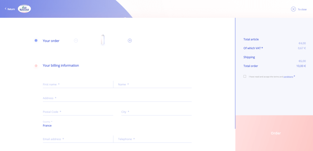 Example separating web form by checkout stages