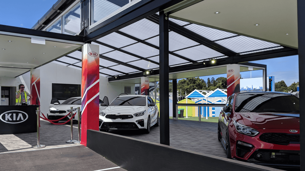 Kia Cerato cars at the Kia Caraoke experience during the 2019 Australian Open