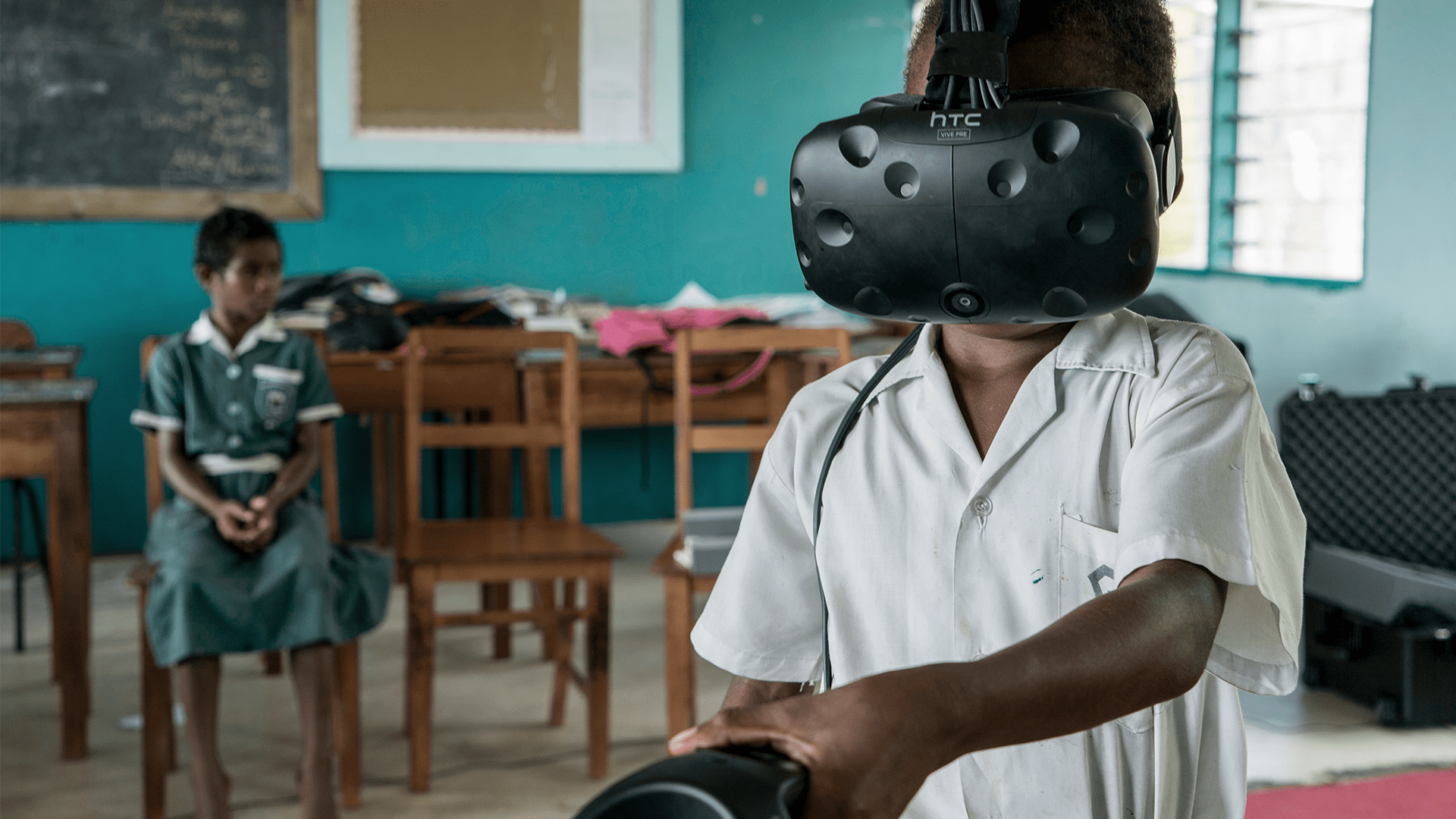 Child reaches out to the magic carpet in S1T2’s Beyond the Stars virtual reality experience