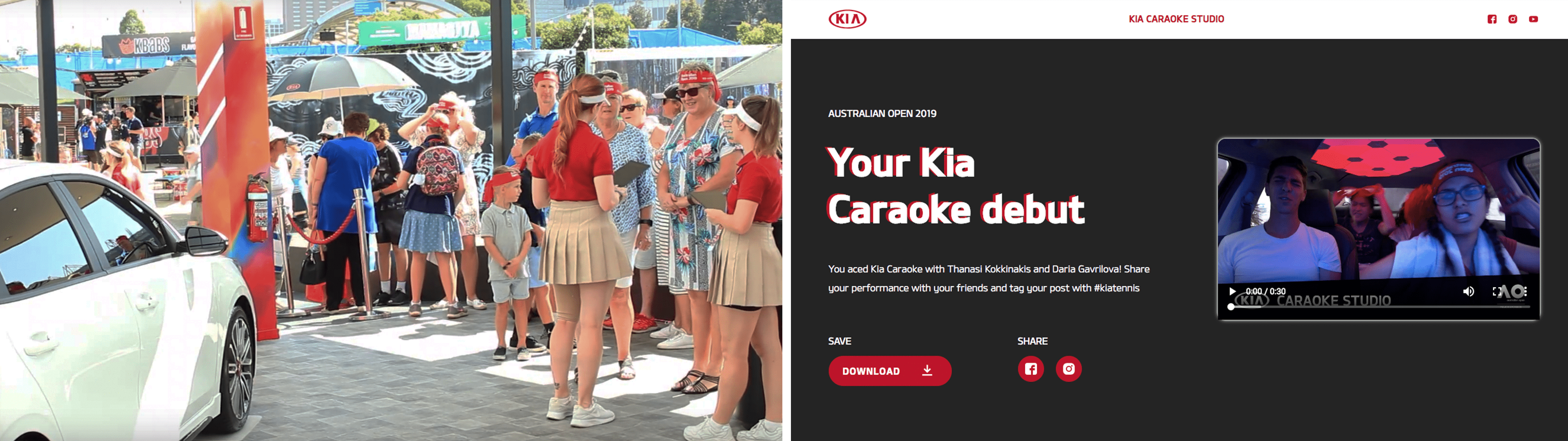Physical and digital aspects of the Kia Caraoke interactive experience at the Australian Open