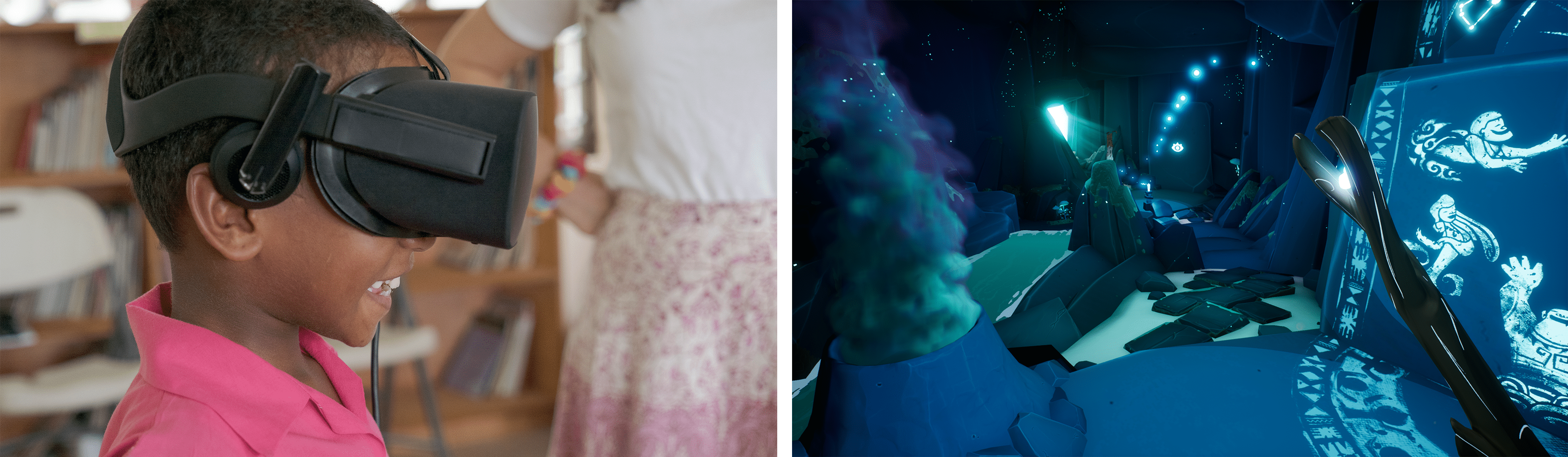 Child interactions and in experience screenshots from S1T2’s Beyond the Stars virtual reality