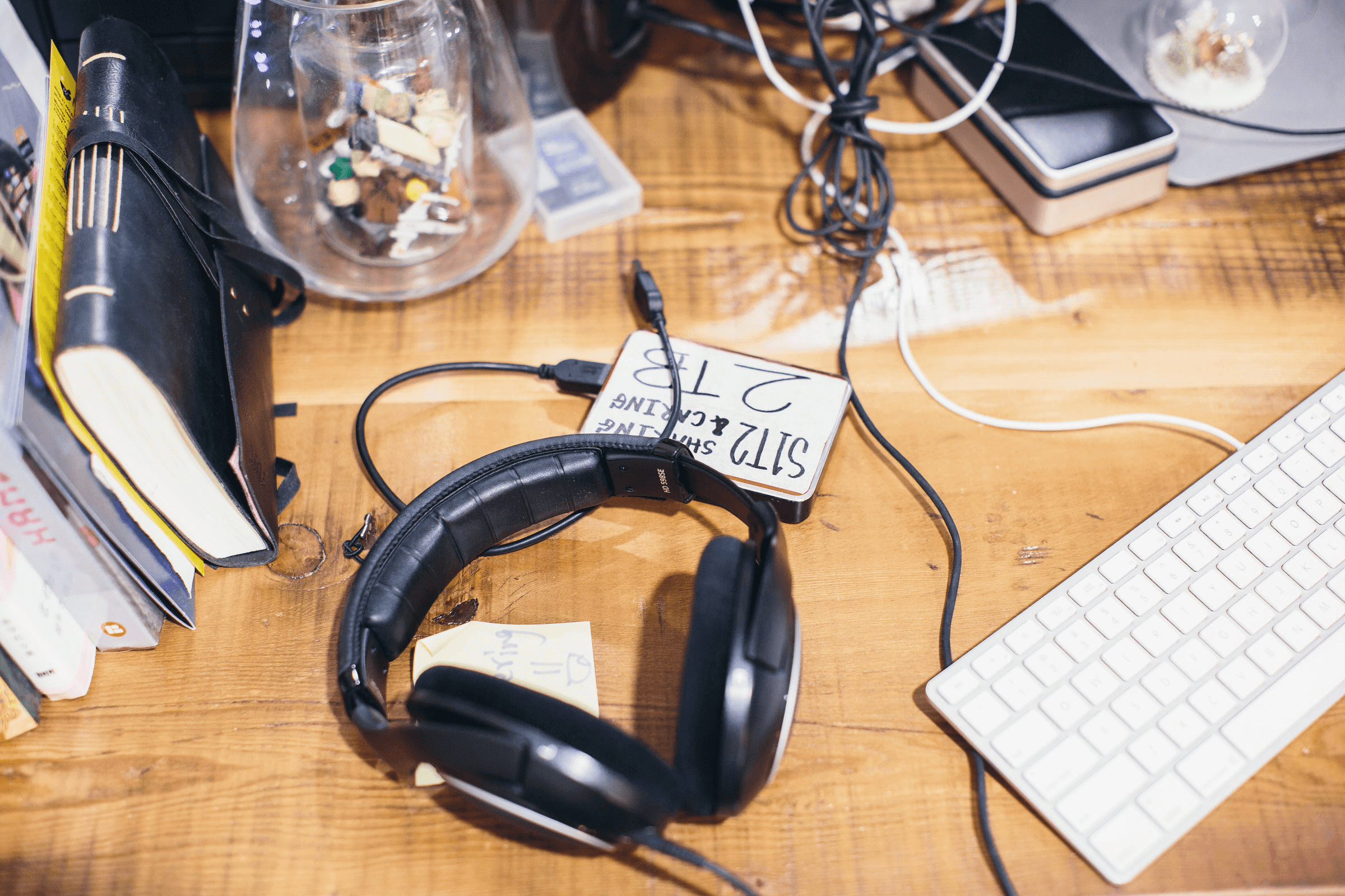 Audio headphones on a desk at S1T2