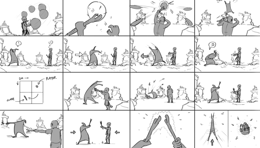 Illustrated storyboard for Beyond the Stars VR virtual reality experience