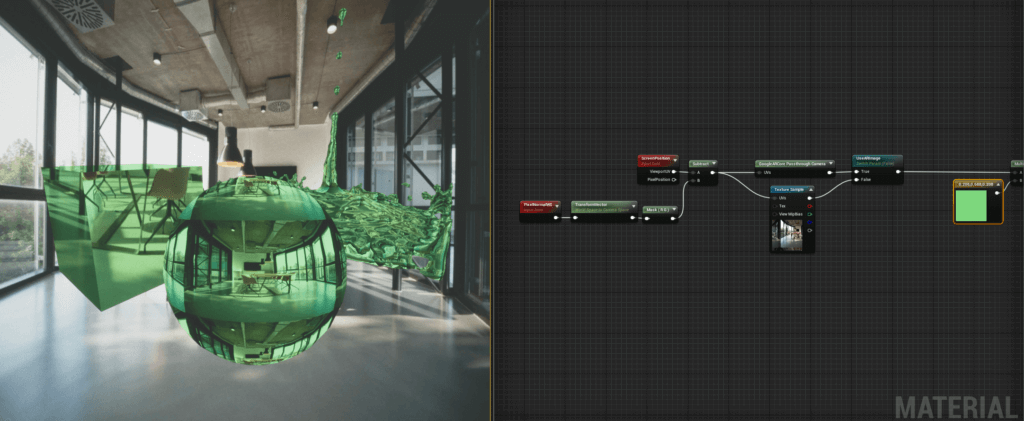 Screenshot of using camera space normals to produce refraction effects in AR