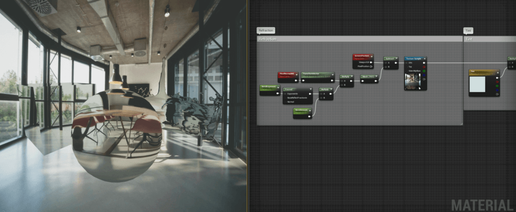 Screenshot of changing values in Unreal Engine to produce realistic refraction