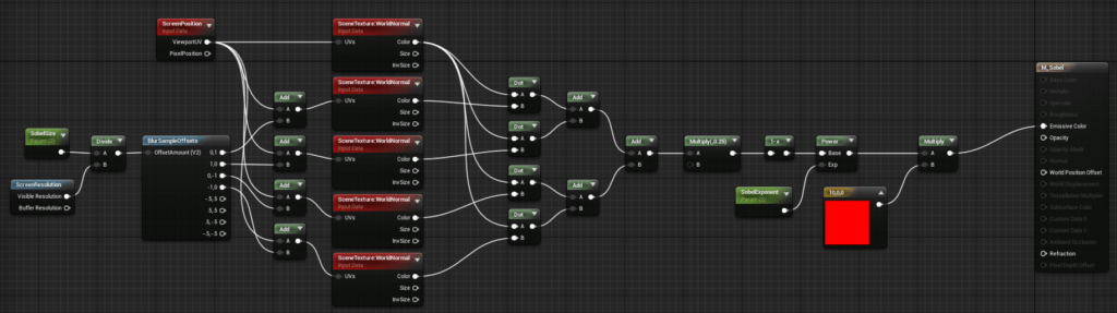Node setup for a 4 sample sobel in Unreal Engine
