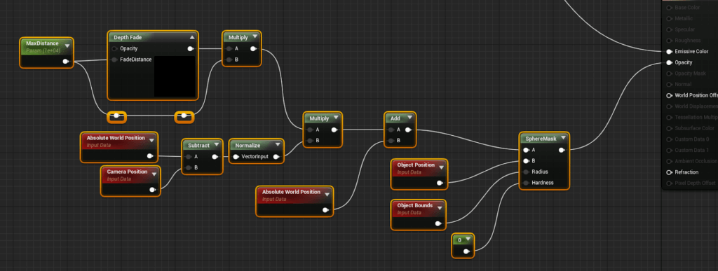 Sphere mask node setup in UE4