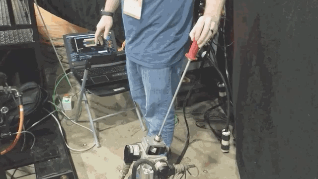 Testing a motion platform for virtual reality at an Auto Show in Detroit