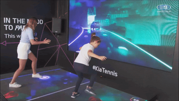 Gif of players interacting with LED floor during experiential marketing activation Kia Beat the Beat at the Australian Open.