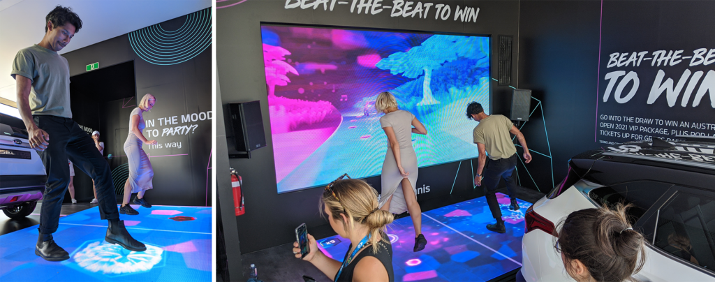 Tennis fans at the Australian Open play Kia Beat the Beat experiential marketing game on large-scale LED screens.