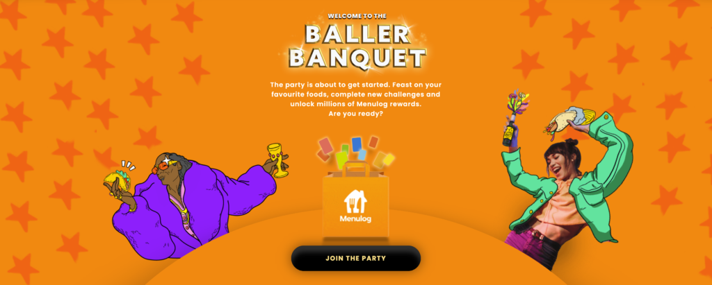 Introduction page for the Menulog Baller Banquet gamified loyalty program
