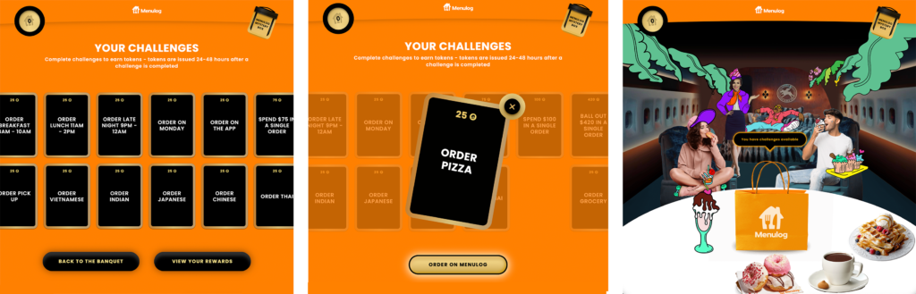 Challenge card mobile game UI from the Menulog Baller Banquet gamification experience